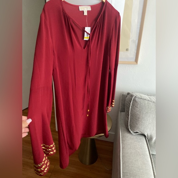 Michael Kors Red Golden Boho Studs Holiday Flowy Tunic Mini Dress size M - Picture 11 of 16